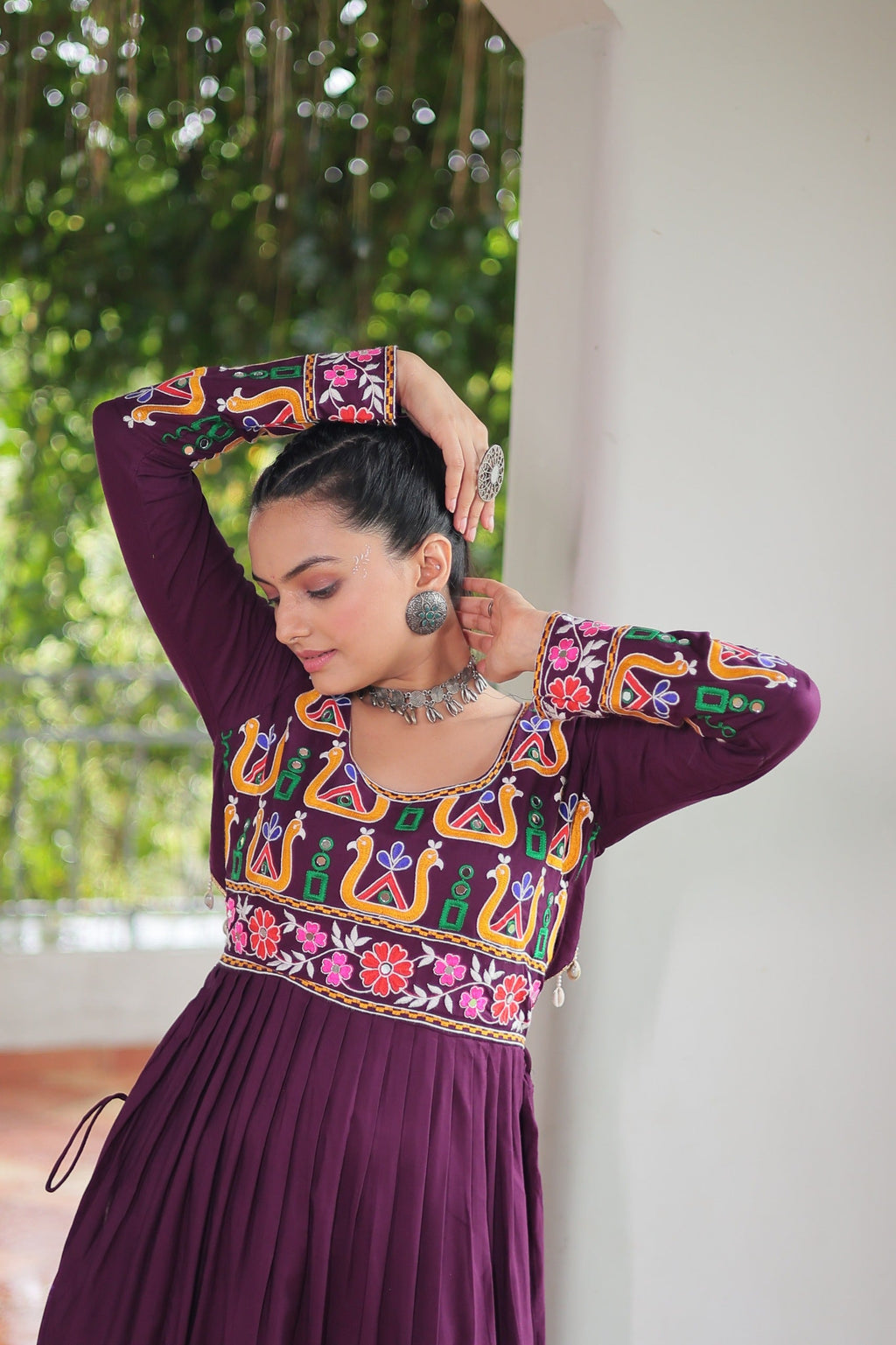 Prazu Fashion Wine Reyon Kutchi Gamthi Work Navaratri Gown | Grocsy