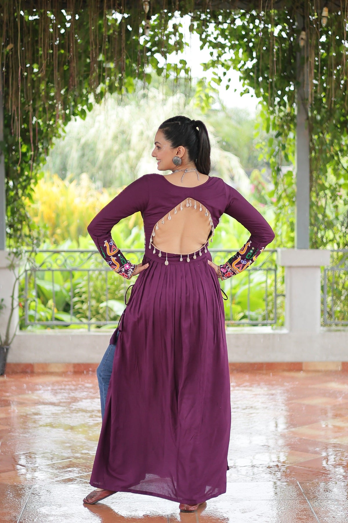 Prazu Fashion Wine Reyon Kutchi Gamthi Work Navaratri Gown | Grocsy