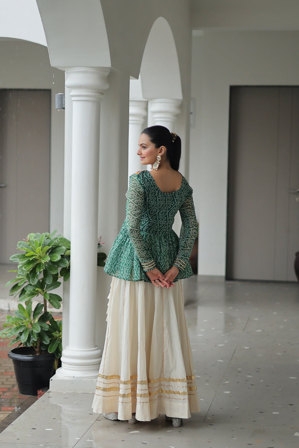 Prazu Fashion Green Bandhani Print Work With Kutchi Gamthi Patchework Navaratri Lehenga | Grocsy
