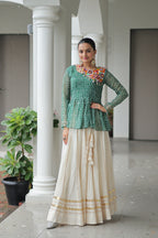 Prazu Fashion Green Bandhani Print Work With Kutchi Gamthi Patchework Navaratri Lehenga | Grocsy