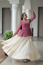 Prazu Fashion Wine Bandhani Print Work With Kutchi Gamthi Patchework Navaratri Lehenga | Grocsy