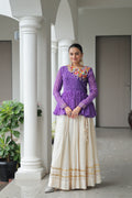 Prazu Fashion Violet Bandhani Print Work With Kutchi Gamthi Patchework Navaratri Lehenga | Grocsy