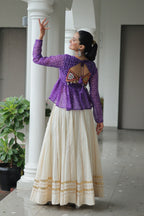 Prazu Fashion Violet Georgette Bandhani Print With Kutchi Gamthi Patchwork Navratri Lehenga | Grocsy