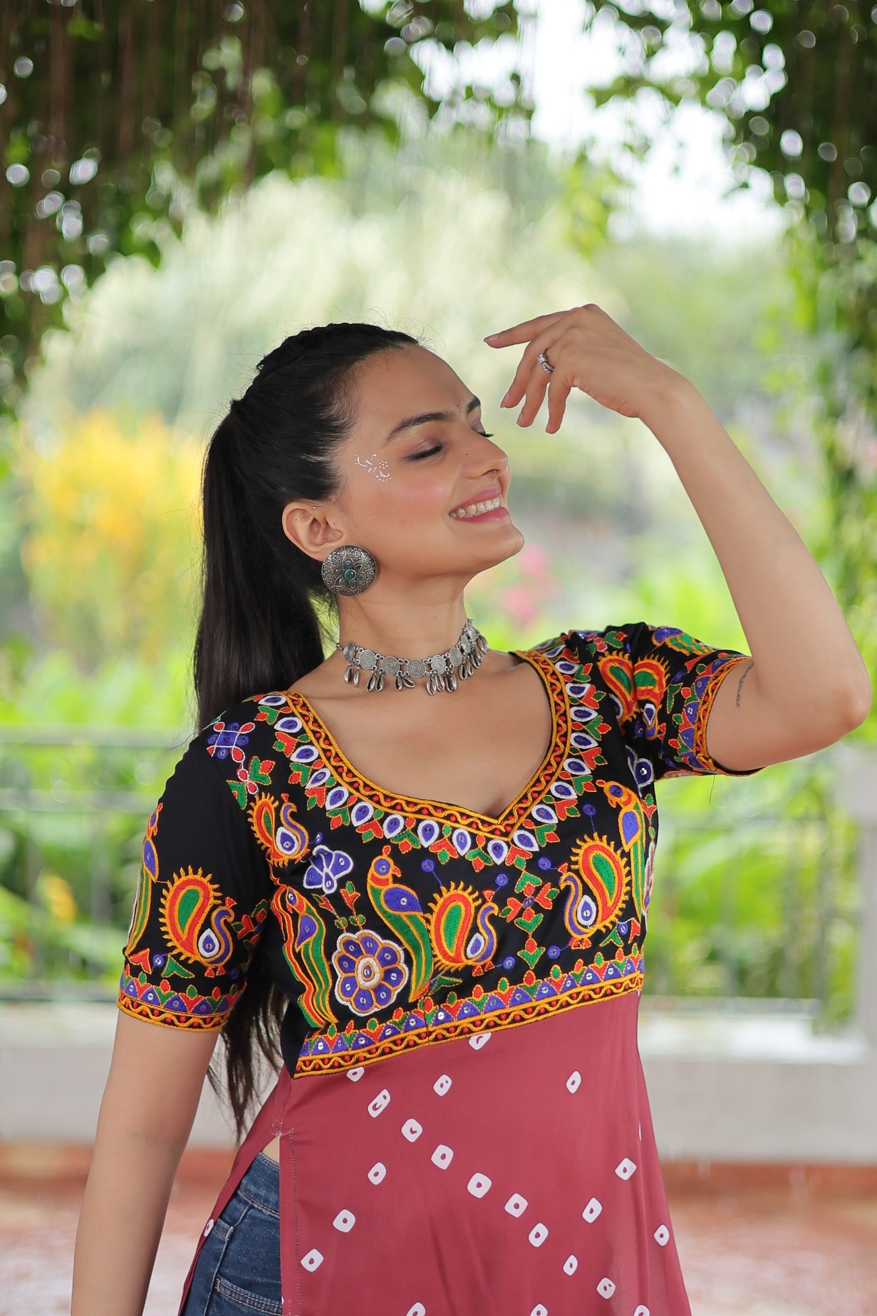 Prazu Fashion Pink Rayon Printed With Kutchi Gamthi Work Navaratri Kurti | Grocsy