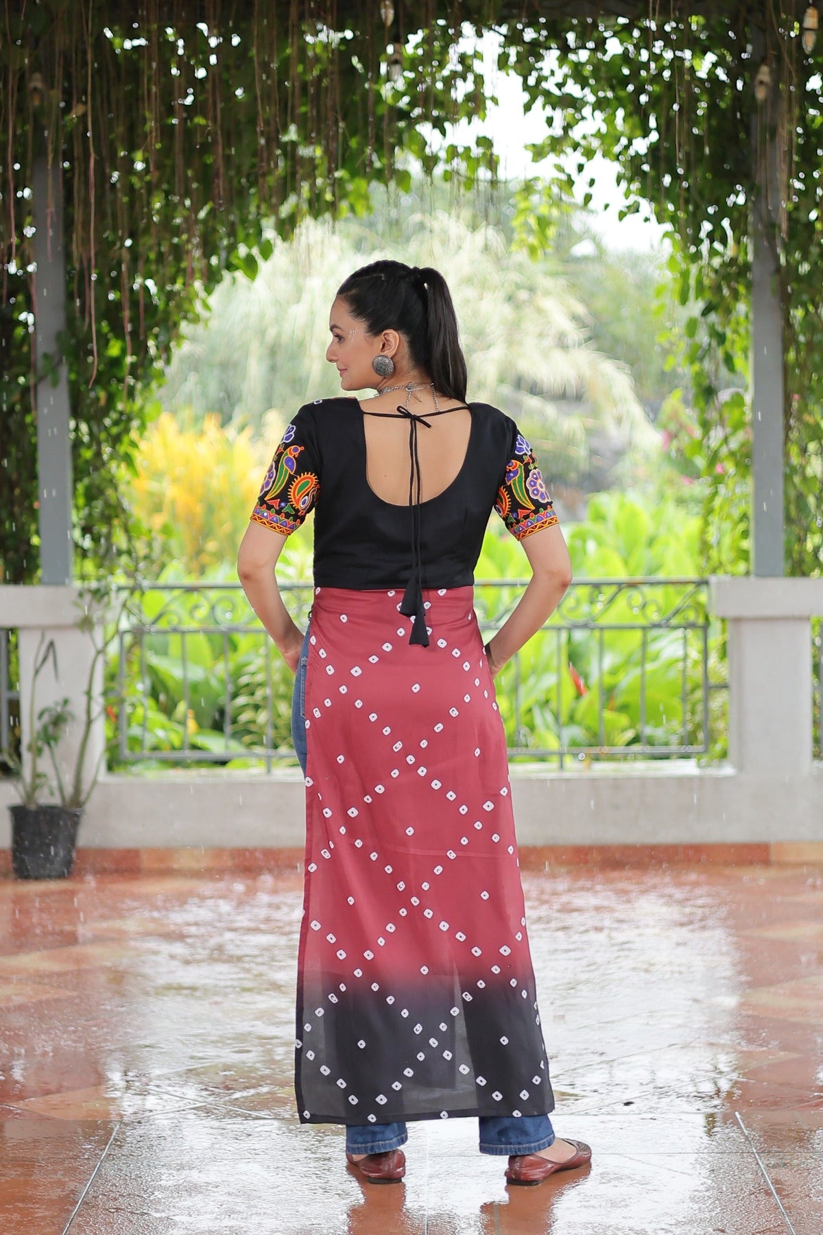 Prazu Fashion Pink Rayon Printed With Kutchi Gamthi Work Navaratri Kurti | Grocsy