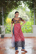 Prazu Fashion Pink Rayon Printed With Kutchi Gamthi Work Navaratri Kurti | Grocsy