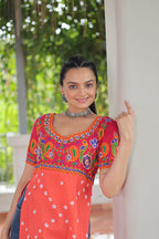 Prazu Fashion Orange Rayon Printed With Kutchi Gamthi Work Navaratri Kurti | Grocsy