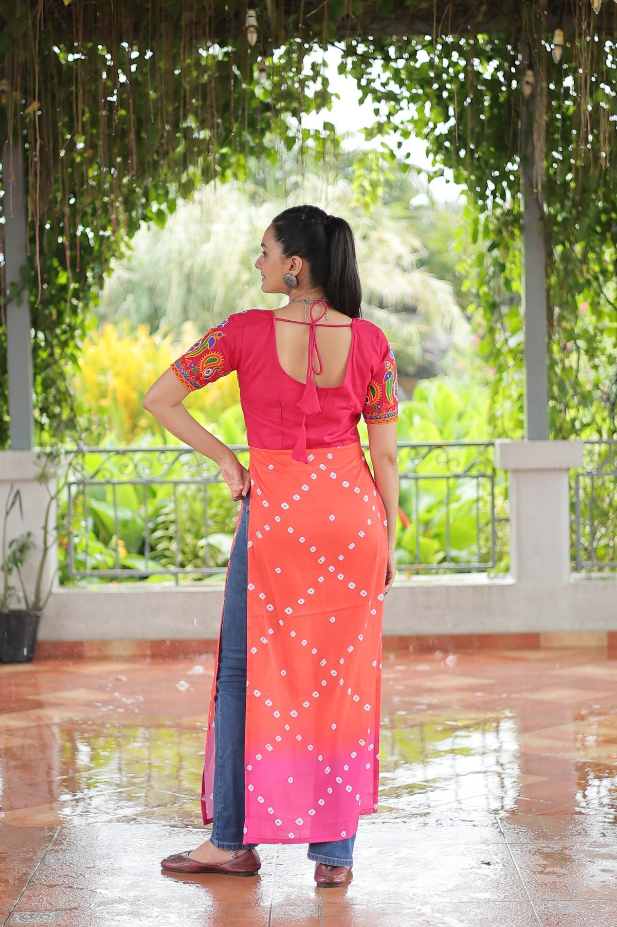Prazu Fashion Orange Rayon Printed With Kutchi Gamthi Work Navaratri Kurti | Grocsy
