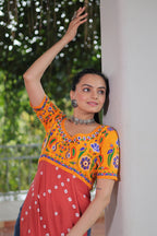 Prazu Fashion Red Rayon Printed With Kutchi Gamthi Work Navaratri Kurti | Grocsy