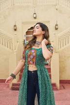 Prazu Fashion Green Georgette Bandhani Print With Kutchi Patch work Navaratri Kurti | Grocsy