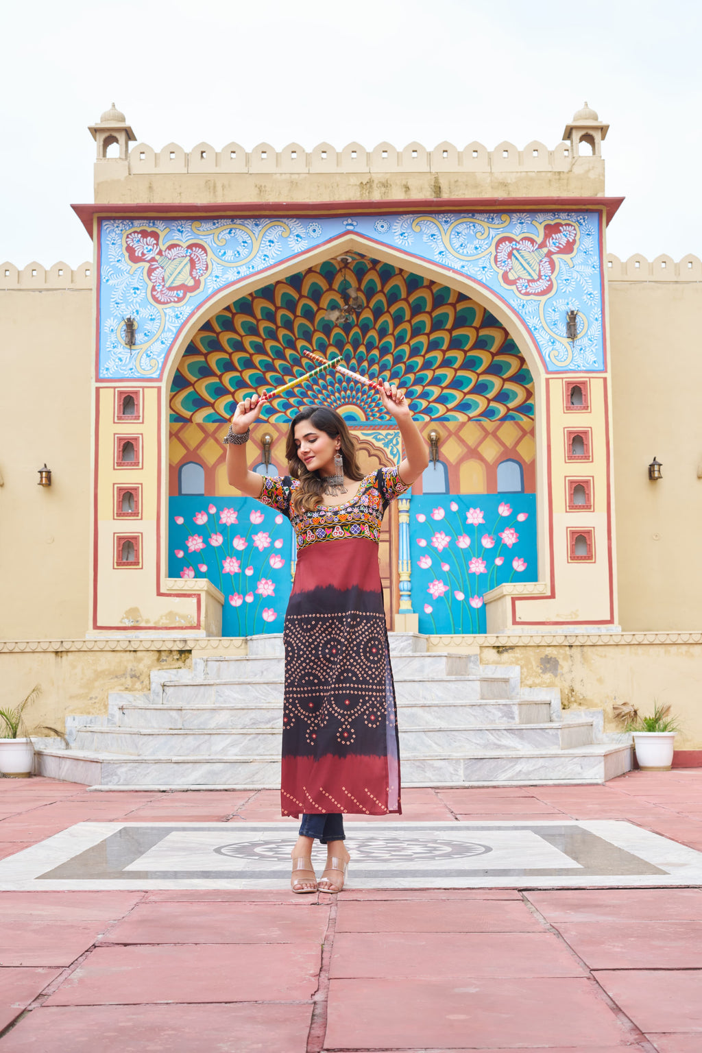 Prazu Fashion Black Rayon Printed With Kutchi Gamthi Work Navaratri Kurti | Grocsy