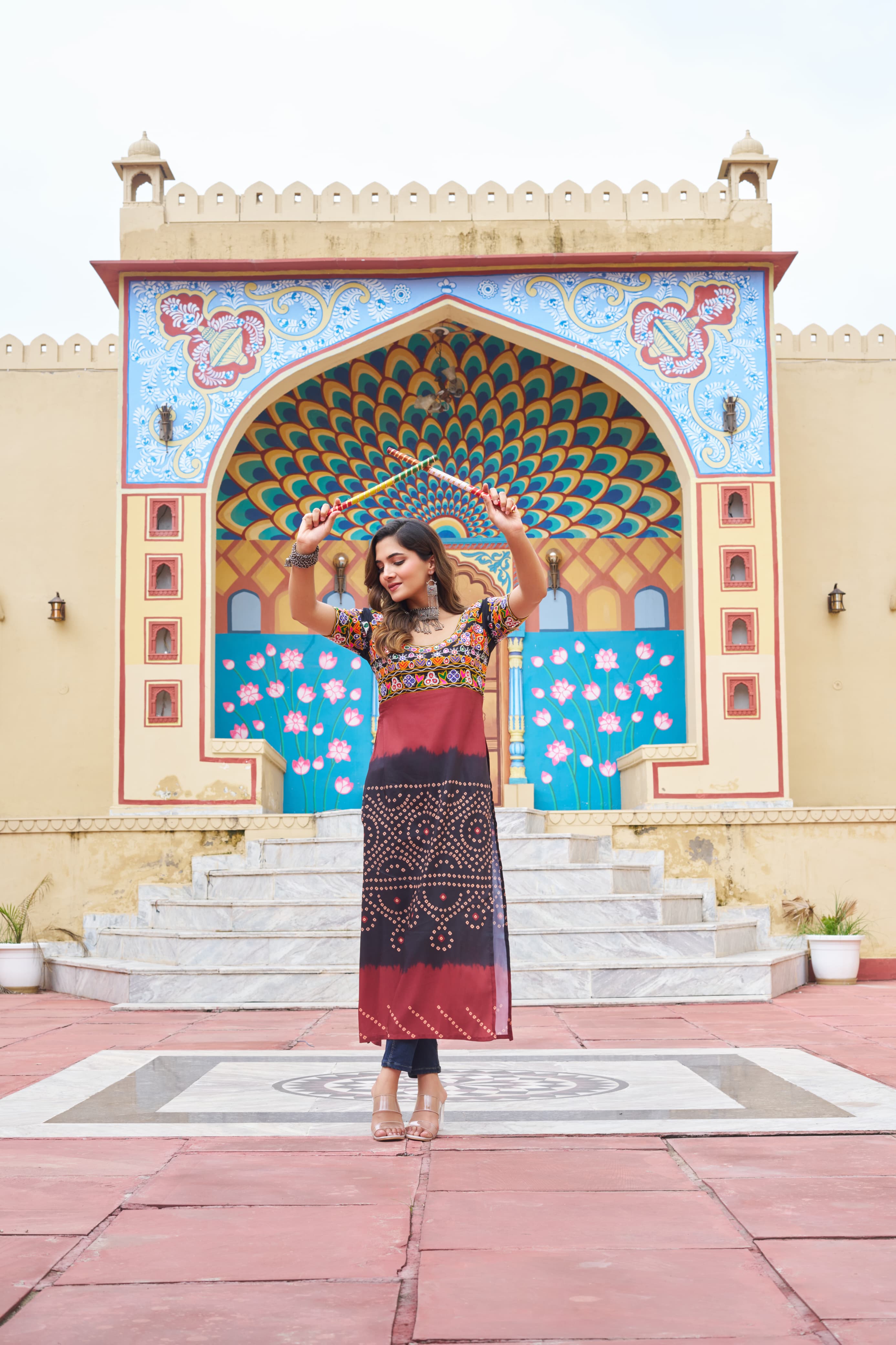 Prazu Fashion Black Rayon Printed With Kutchi Gamthi Work Navaratri Kurti | Grocsy