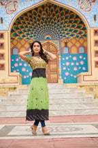 Prazu Fashion Light Green Rayon Printed With Kutchi Gamthi Work Navaratri Kurti | Grocsy
