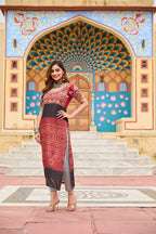 Prazu Fashion Maroon Rayon Printed With Kutchi Gamthi Work Navaratri Kurti | Grocsy