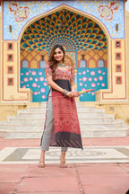 Prazu Fashion Maroon Rayon Printed With Kutchi Gamthi Work Navaratri Kurti | Grocsy