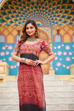 Prazu Fashion Maroon Rayon Printed With Kutchi Gamthi Work Navaratri Kurti | Grocsy