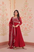 Prazu Fashion Red Georgette With Beads Embroidery-Work Gown | Grocsy