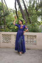 Prazu Fashion Blue Georgette Bandhani Print With Kutchi Patch work Navaratri Kurti | Grocsy