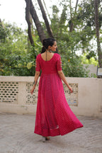 Prazu Fashion Pink Georgette Bandhani Print With Kutchi Patch work Navaratri Kurti | Grocsy