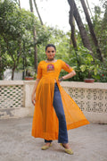 Prazu Fashion Yellow Georgette Bandhani Print With Kutchi Patch Work Navaratri Kurti | Grocsy