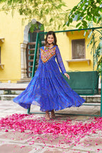 Prazu Fashion Blue Georgette Bandhani Print With Kutchi Patch work Navaratri Kurti | Grocsy