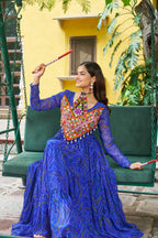Prazu Fashion Blue Georgette Bandhani Print With Kutchi Patch work Navaratri Kurti | Grocsy