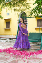 Prazu Fashion Violet Georgette Bandhani Print With Kutchi Patch work Navaratri Kurti | Grocsy