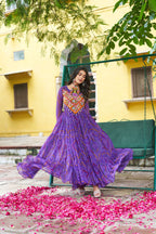 Prazu Fashion Violet Georgette Bandhani Print With Kutchi Patch work Navaratri Kurti | Grocsy