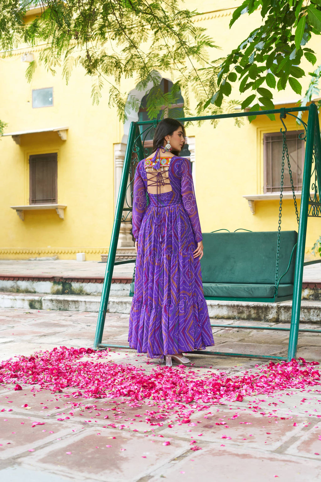 Prazu Fashion Violet Georgette Bandhani Print With Kutchi Patch work Navaratri Kurti | Grocsy