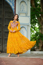 Prazu Fashion Yellow Georgette Bandhani Print With Kutchi Patch work Navaratri Kurti | Grocsy
