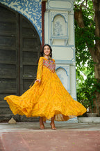 Prazu Fashion Yellow Georgette Bandhani Print With Kutchi Patch work Navaratri Kurti | Grocsy