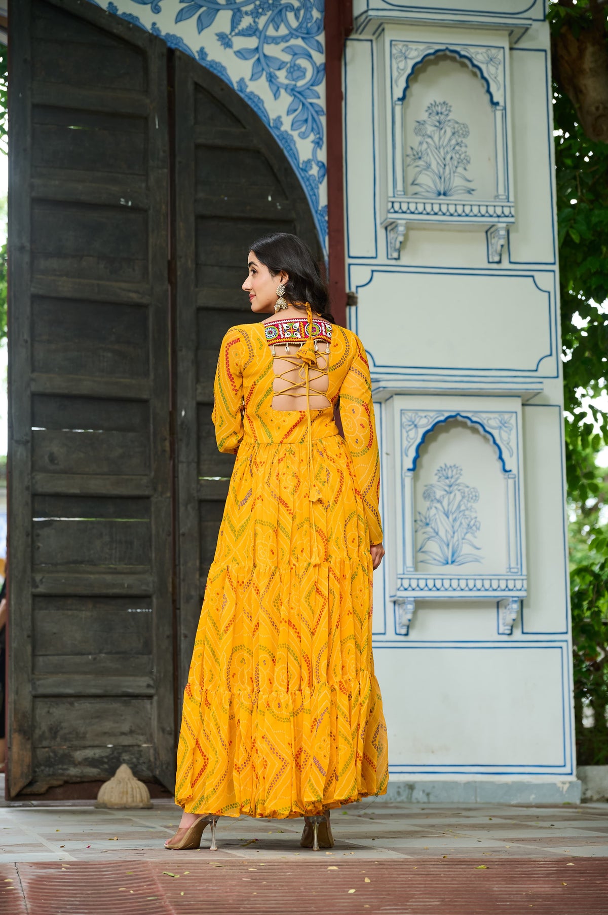 Prazu Fashion Yellow Georgette Bandhani Print With Kutchi Patch work Navaratri Kurti | Grocsy