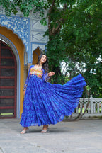 Prazu Fashion Blue Georgette Bandhani Print With Kutchi Patch work Navaratri Gown | Grocsy