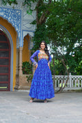 Prazu Fashion Blue Georgette Bandhani Print With Kutchi Patch work Navaratri Gown | Grocsy