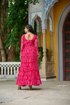 Prazu Fashion Pink Georgette Bandhani Print With Kutchi Patch work Navaratri Gown | Grocsy