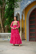 Prazu Fashion Pink Georgette Bandhani Print With Kutchi Patch work Navaratri Gown | Grocsy