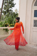 Prazu Fashion Orange Georgette Bandhani Print Gamthi Patchwork Suit For Navratri | Grocsy
