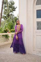 Prazu Fashion Violet Georgette Bandhani Print Gamthi Patchwork Suit For Navratri | Grocsy