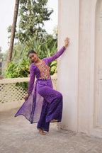 Prazu Fashion Violet Georgette Bandhani Print Gamthi Patchwork Suit For Navratri | Grocsy