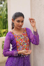 Prazu Fashion Violet Georgette Bandhani Print Gamthi Patchwork Suit For Navratri | Grocsy