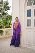 Prazu Fashion Violet Georgette Bandhani Print Gamthi Patchwork Suit For Navratri | Grocsy