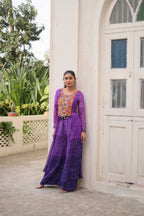 Prazu Fashion Violet Georgette Bandhani Print Gamthi Patchwork Suit For Navratri | Grocsy