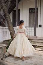 Prazu Fashion Off White Kora Cotton With Multi Thread Embroidered Gamthi Work Navratri Gown | Grocsy