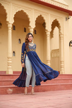 Prazu Fashion Blue Rayon With Kutchi Gamthi Work Navratri Kurti | Grocsy