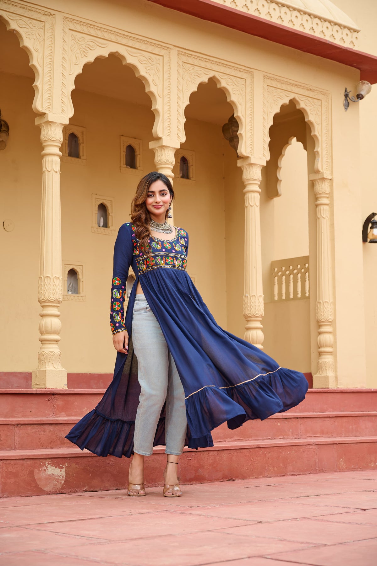 Prazu Fashion Blue Rayon With Kutchi Gamthi Work Navratri Kurti | Grocsy