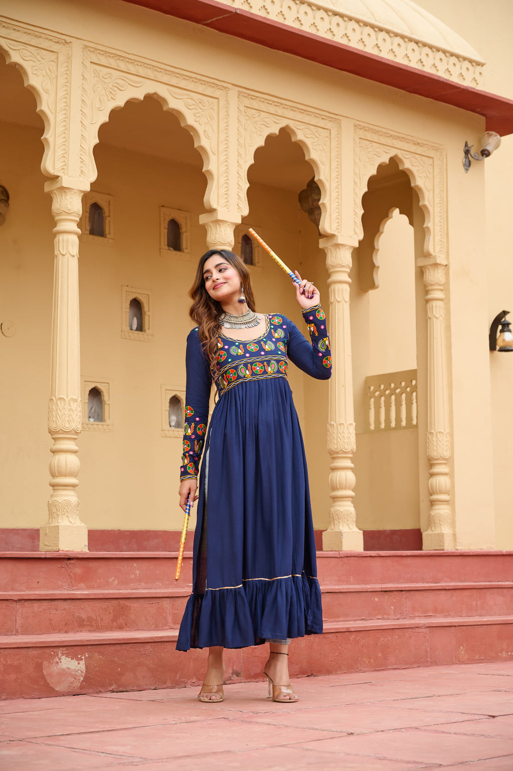 Prazu Fashion Blue Rayon With Kutchi Gamthi Work Navratri Kurti | Grocsy
