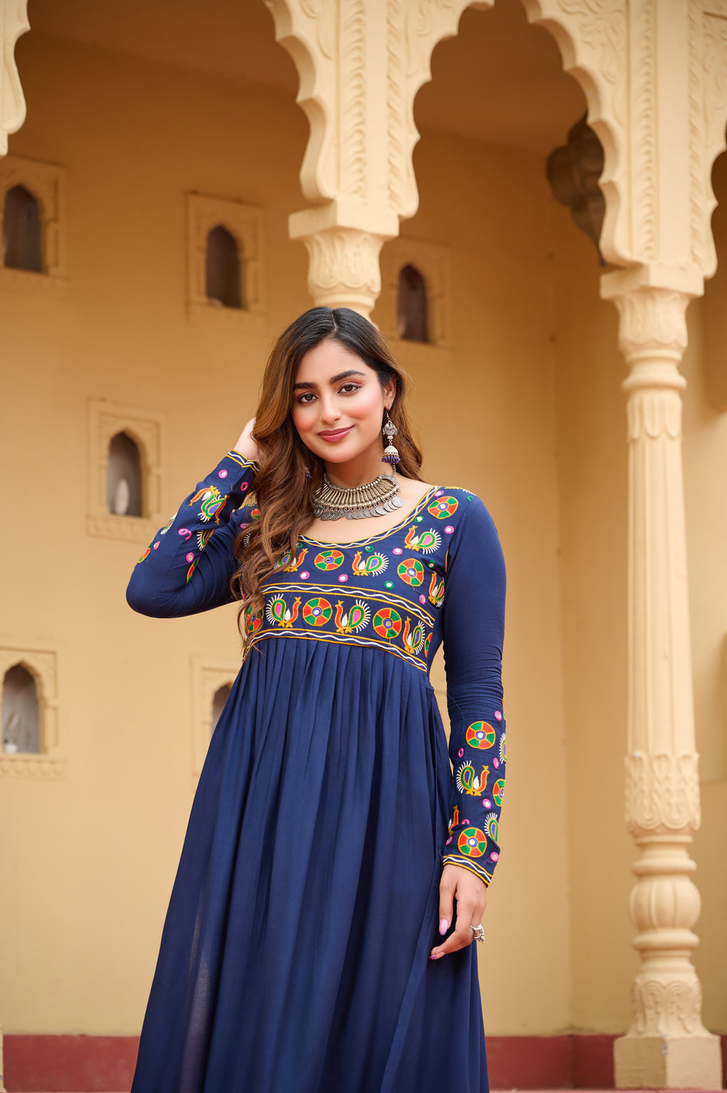 Prazu Fashion Blue Rayon With Kutchi Gamthi Work Navratri Kurti | Grocsy