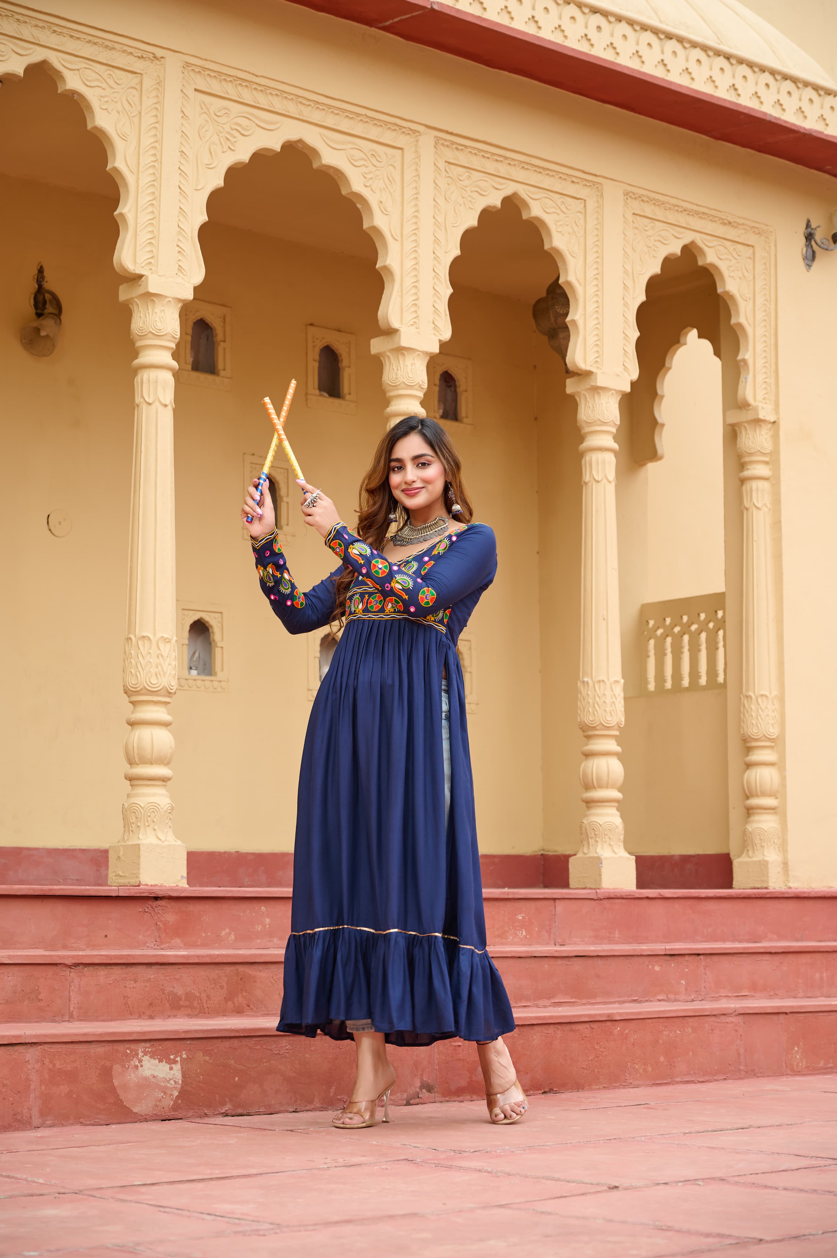 Prazu Fashion Blue Rayon With Kutchi Gamthi Work Navratri Kurti | Grocsy