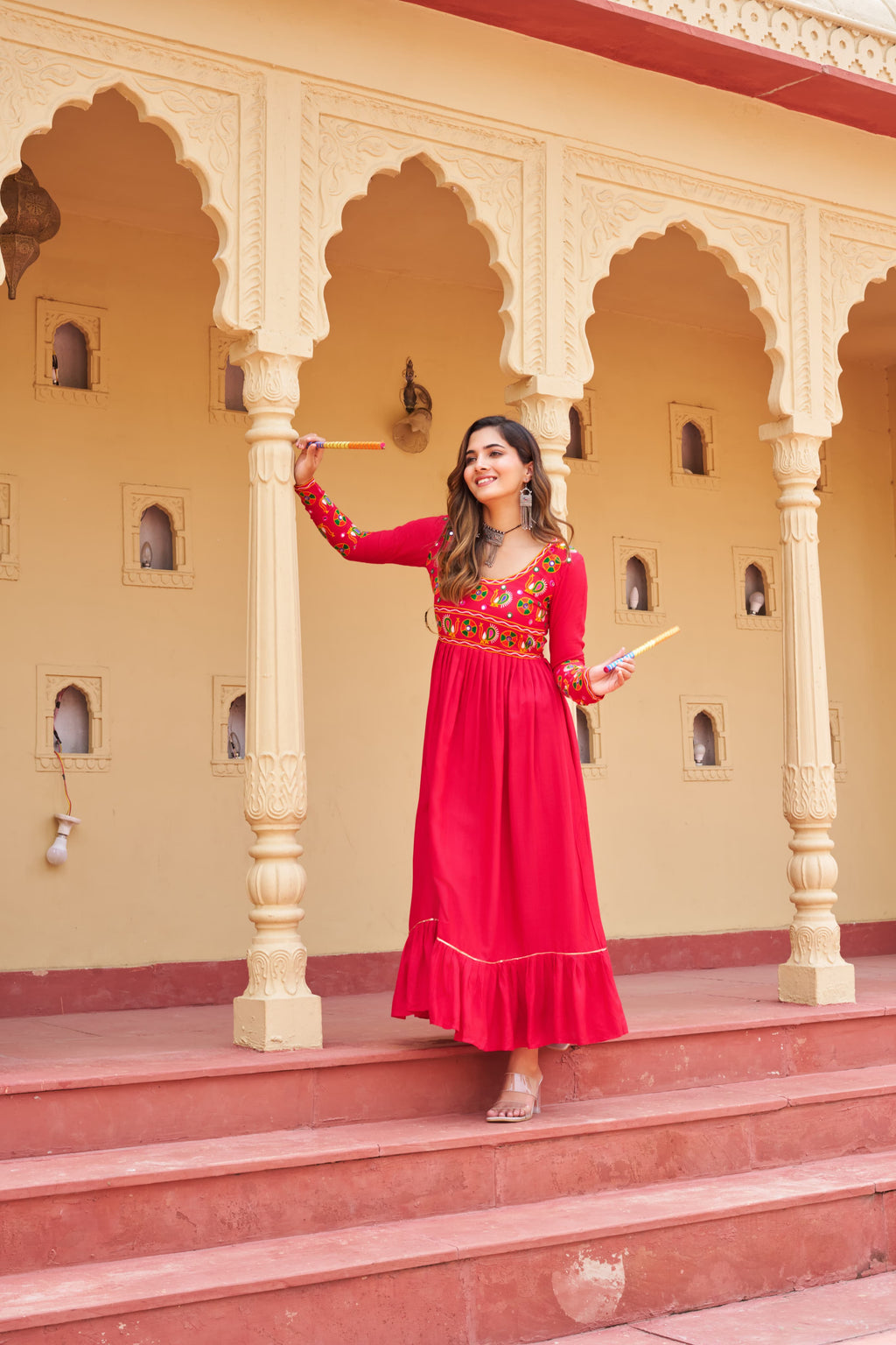 Prazu Fashion Pink Rayon With Kutchi Gamthi Work Navratri Kurti | Grocsy