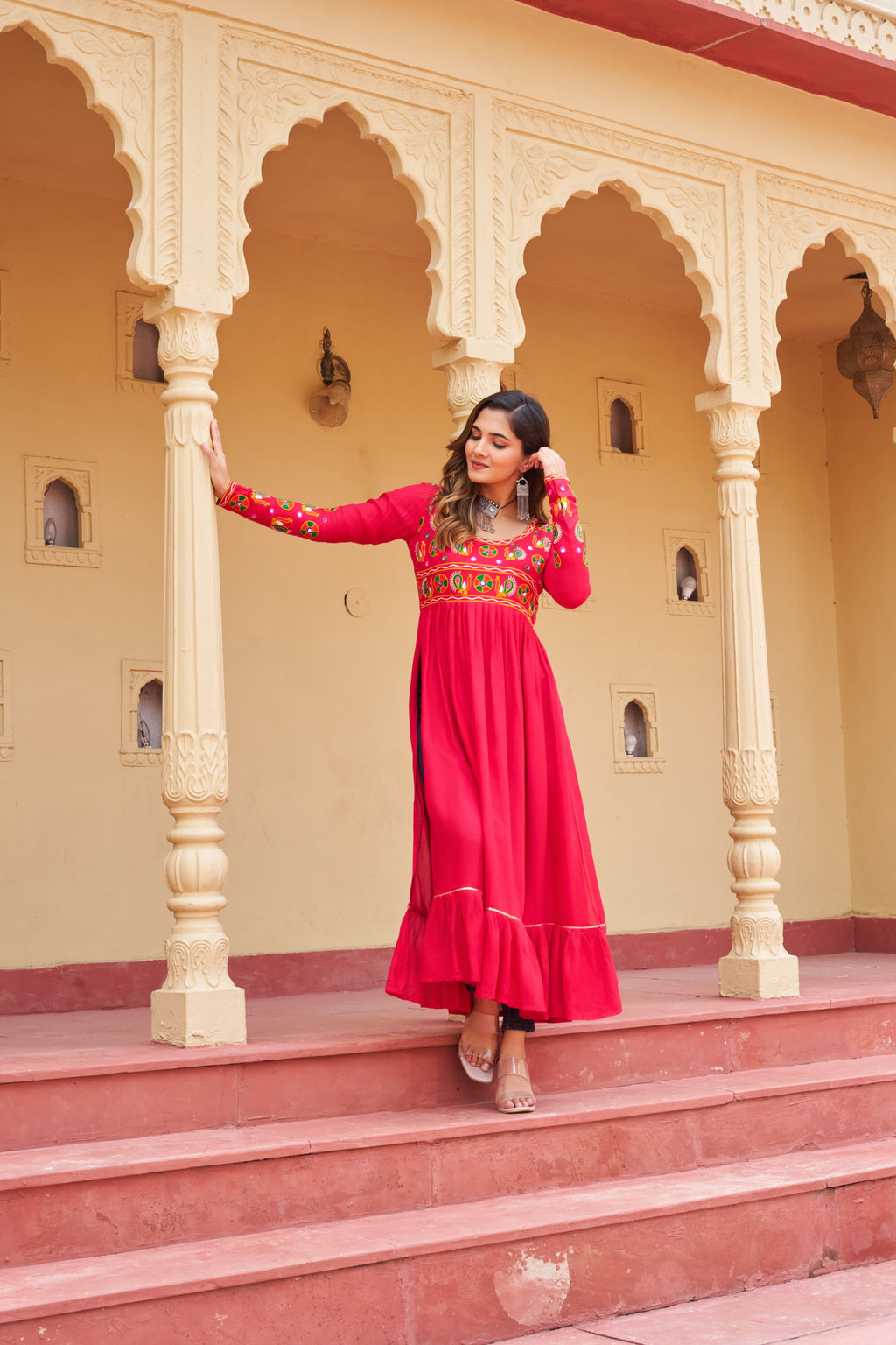 Prazu Fashion Pink Rayon With Kutchi Gamthi Work Navratri Kurti | Grocsy